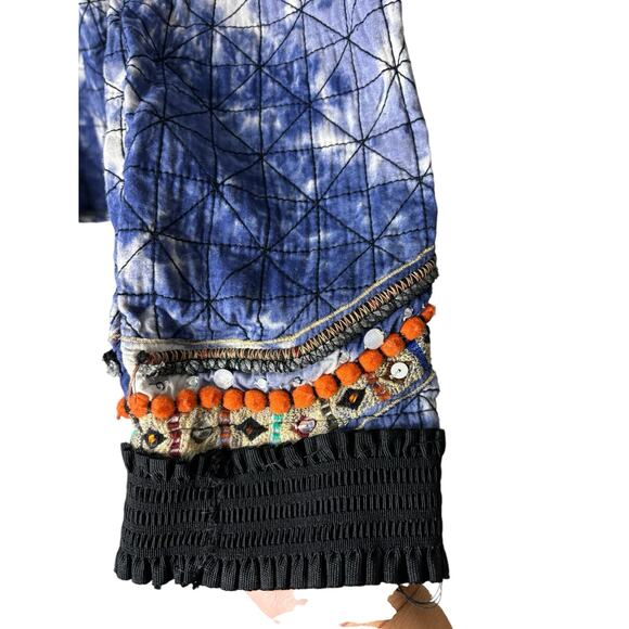 Chico's Indigo Moon Artisan Blue Tie Dye Quilted Open Jacket Embroidered Medium - Picture 10 of 13